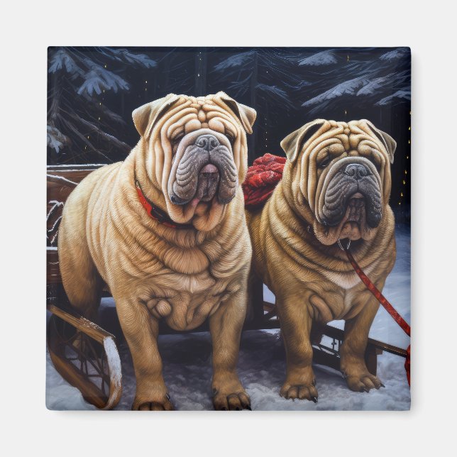 Shar Pei Snowy Sleigh Weihnachtsdekor Magnet (Vorne)