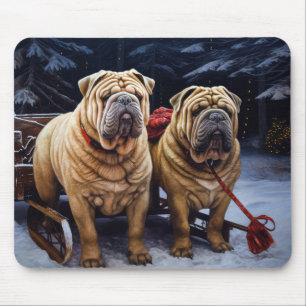 Shar Pei Snowy Sleigh Weihnachtsdekor Mousepad