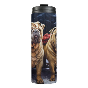 Shar Pei Snowy Sleigh Weihnachtsdekor Thermosbecher