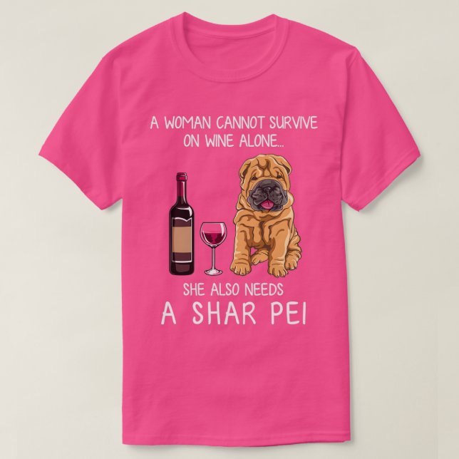 Shar Pei und Wein Funny dog T-Shirt (Design vorne)
