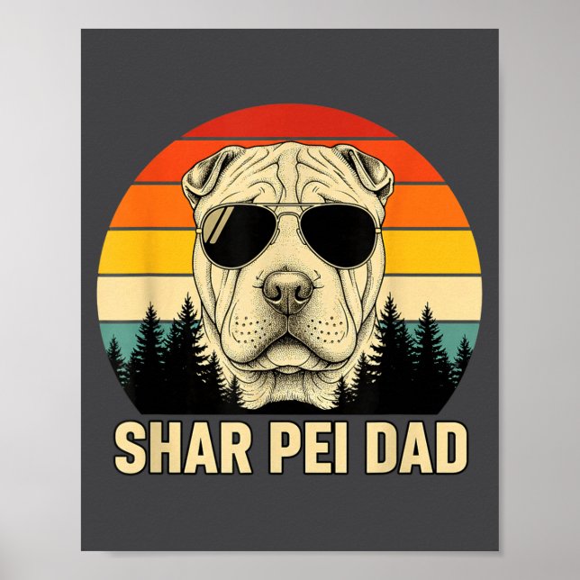 Shar Pei Vater Retro-Sonnenuntergangs-Design - Vin Poster (Vorne)