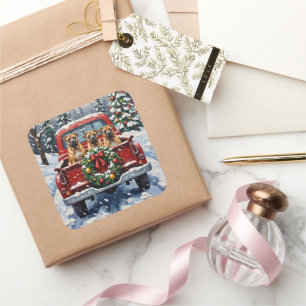 Shar Pei Weihnachten Rotes Lastwagen Ferien Quadratischer Aufkleber