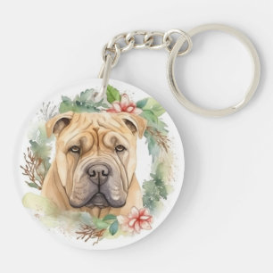 Shar-Pei-Weihnachtskranz Festlicher Hund Schlüsselanhänger