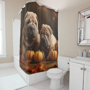 Shar Pei Welpe Herbstfreude Kürbis Duschvorhang