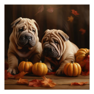 Shar Pei Welpe Herbstfreude Kürbis Poster