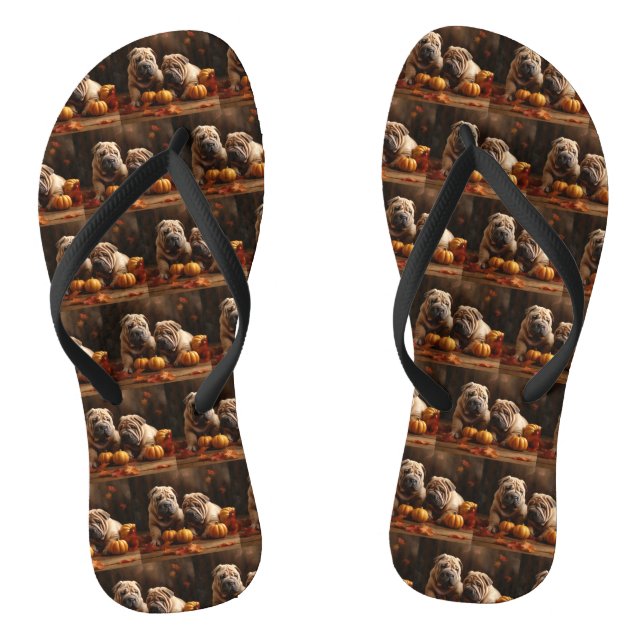 Shar Pei Welppy Autumn Delight Pumpkin Flip Flops (Fußbett)
