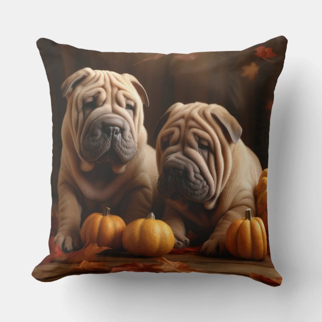 Shar Pei Welppy Autumn Delight Pumpkin Kissen (Vorderseite)