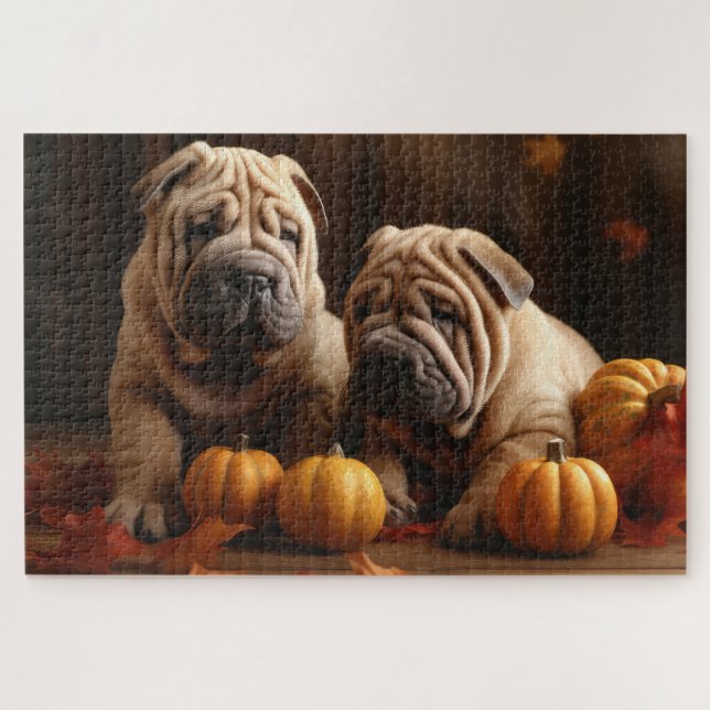 Shar Pei Welppy Autumn Delight Pumpkin Puzzle (Horizontal)