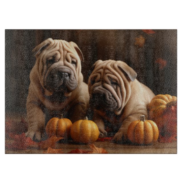 Shar Pei Welppy Autumn Delight Pumpkin Schneidebrett (Vorderseite)
