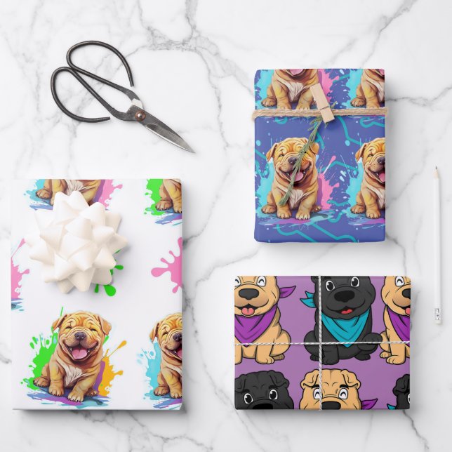 Shar Pei Wrapping Paper Geschenkpapier Set (Vorderseite)