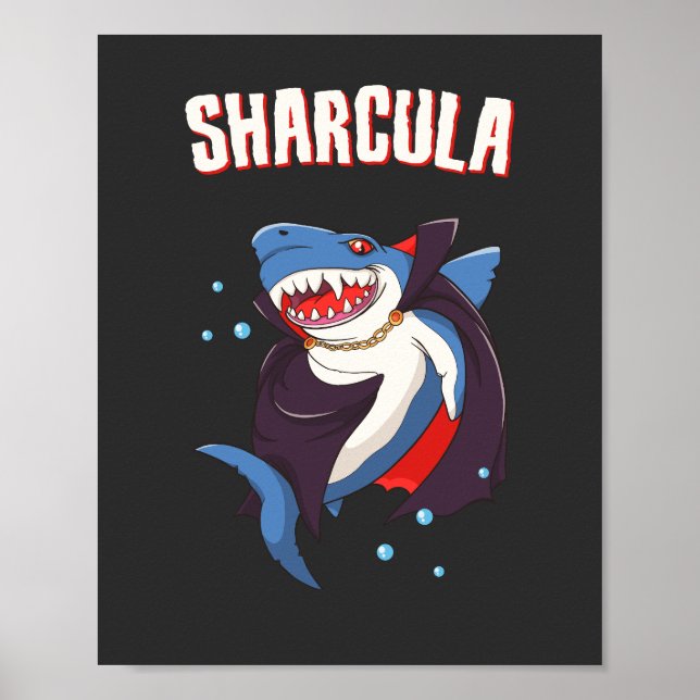 Sharcula Funny Dracula Shark Vampire Halloween T-S Poster (Vorne)
