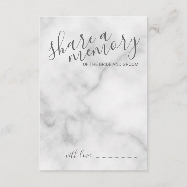 'Share a Memory' Elegant Marble Script Hochzeit Hinweiskarte (Vorderseite)
