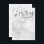 'Share a Memory' Elegant Marble Script Hochzeit Hinweiskarte<br><div class="desc">Fügen Sie Ihrer Hochzeit eine persönliche Touch mit einem modernen Skript Hochzeitsratschlag und Wunschkarte hinzu. Diese Karte enthält den Titel "gemeinsame Erinnerung" in grau-modernen Kalligraphie-Schriftart Stil und Details in grau modernen Sans Serif Schriftart Stil auf weißem Marmor Hintergrund.</div>