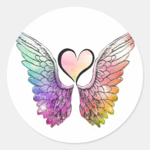 Share - Angel Wings and Heart Runder Aufkleber