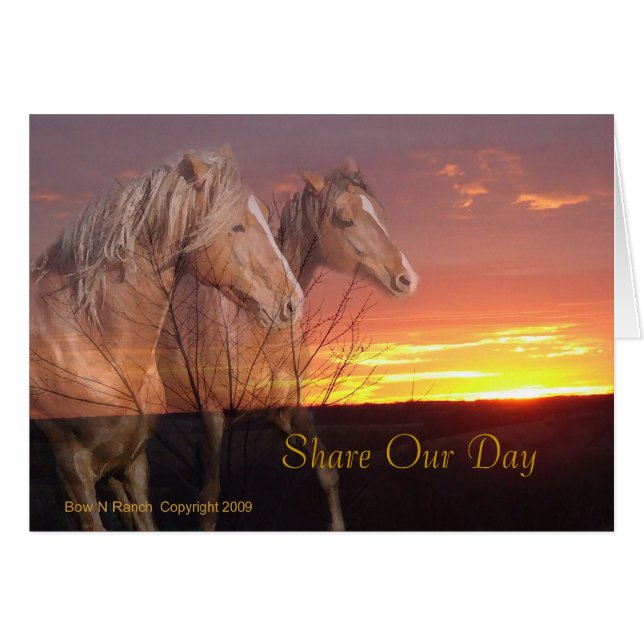 Share Our Day Wedding Horse Couple Card (Vorderseite (Horizontal))