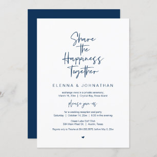 Share the happiness, Navy Blue, Elopement Party Einladung