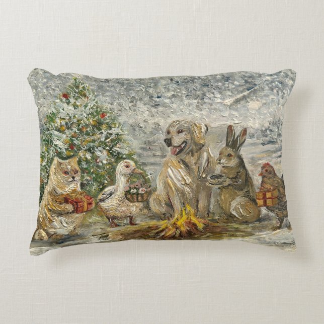 Shared Warmth Whimsical Farmhouse Animals Campfire Dekokissen (Vorderseite)