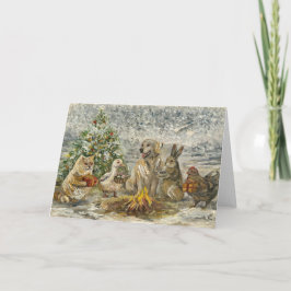 Shared Warmth Whimsical Farmhouse Animals Campfire Karte
