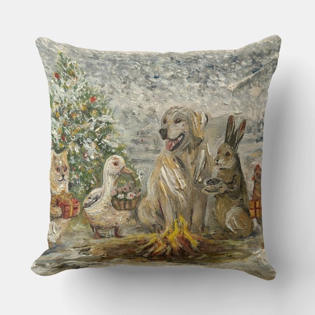Shared Warmth Whimsical Farmhouse Animals Campfire Kissen (Vorderseite)