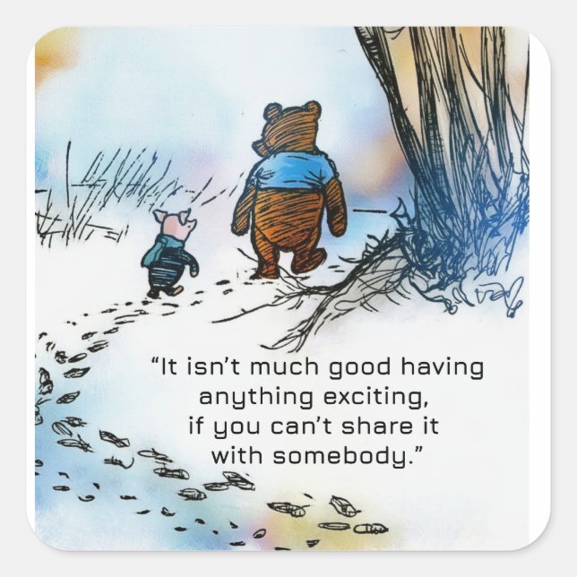 Sharing is Good - Pooh Quadratischer Aufkleber (Vorderseite)