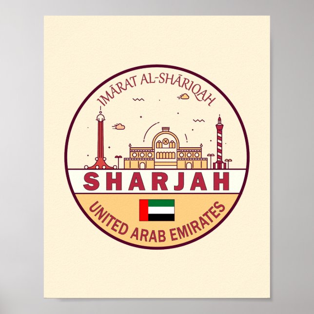 Sharjah United Arab Emirates City Skyline Emblem Poster (Vorne)