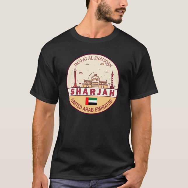 Sharjah United Arab Emirates City Skyline Emblem T-Shirt (Vorderseite)