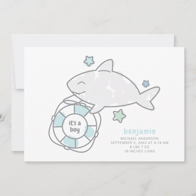Shark Ahoy Baby Boy Birth Ankündigung (Vorderseite)