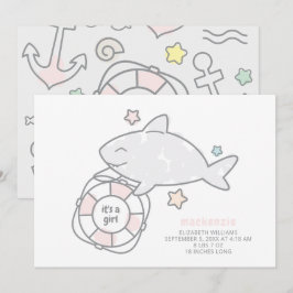 Shark Ahoy Baby Girl Birth Ankündigung