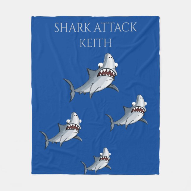 "SHARK ATTACK" Fleecedecke & personalisierter Name (Vorderseite)