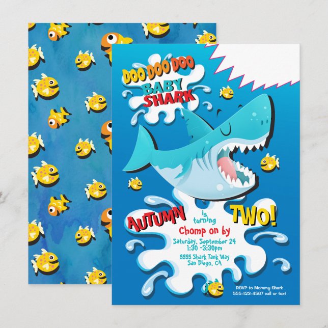 Shark Baby Birthday Party Einladung (Vorne/Hinten)