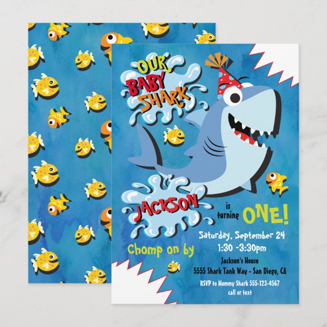 Shark Baby Birthday Party Einladung (Vorne/Hinten)