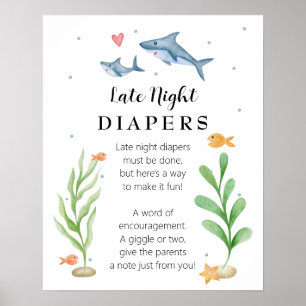Shark Baby Dusche Spate Night Diapers signieren Poster