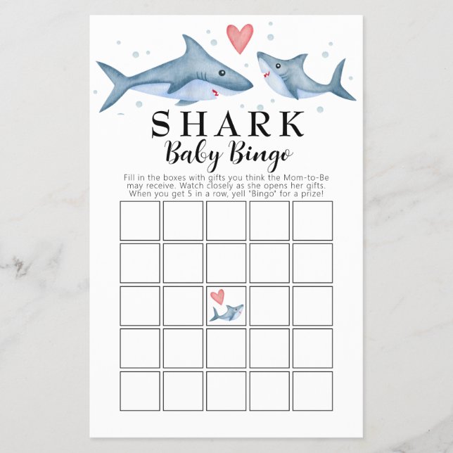 Shark Baby Shower Baby Bingo Card Flyer (Vorne)