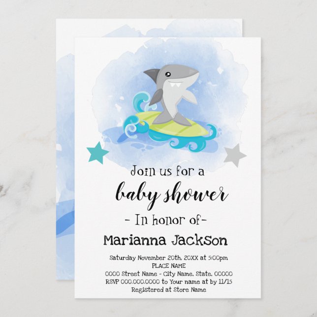 Shark Baby Shower Einladung (Vorne/Hinten)