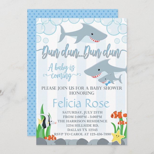 Shark Baby Shower Einladung Junge einladen (Vorne/Hinten)