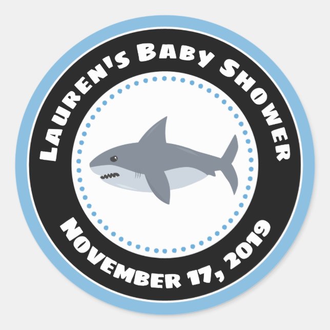 Shark Baby Shower Gefälligkeitsaufkleber Runder Aufkleber (Vorderseite)