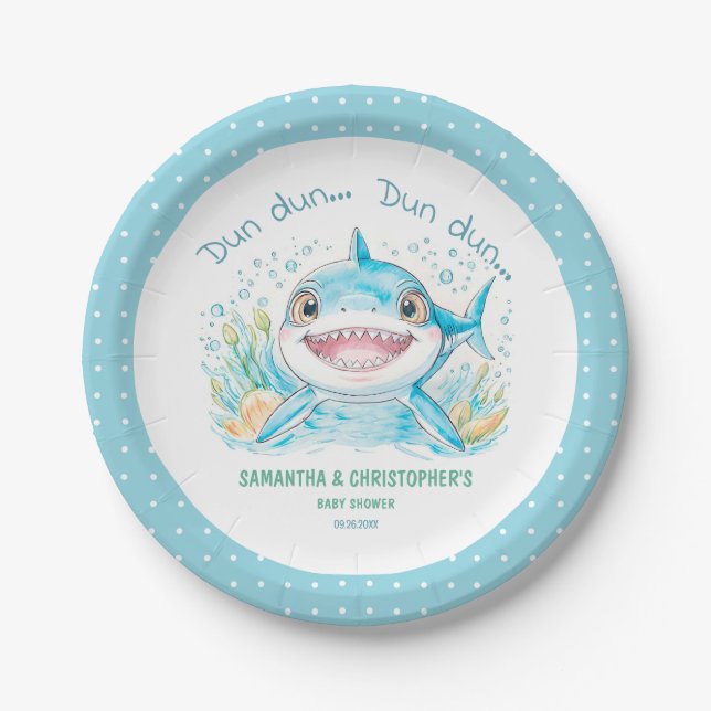 Shark Baby Shower Ocean Blue Boy Baby Dusche Pappteller (Vorderseite)