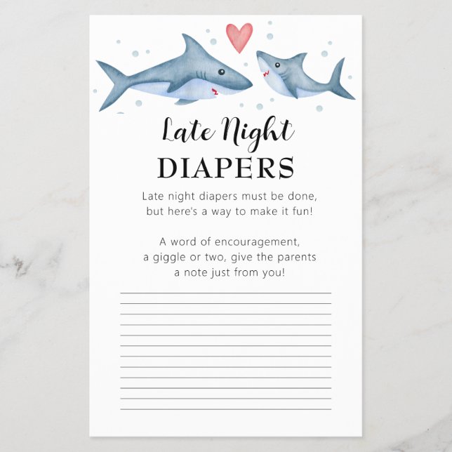 Shark Baby Shower Spate Night Diapers Addon Card Flyer (Vorne)