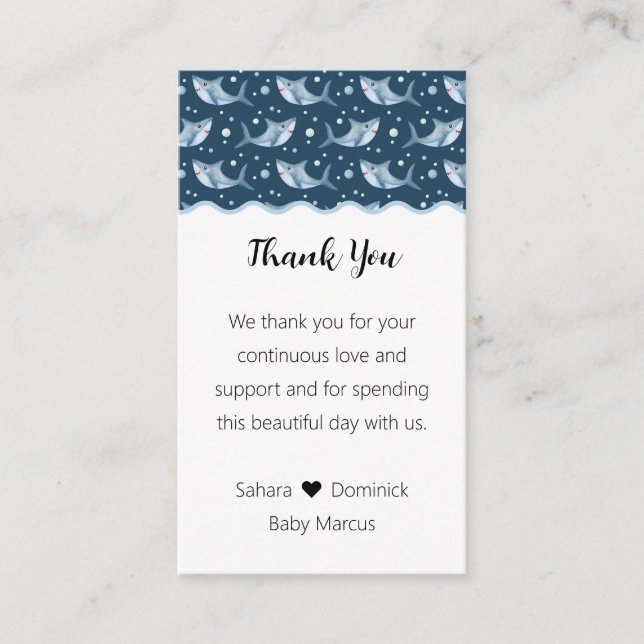 Shark Baby Shower Vielen Dank für Ihre Unterstützu Begleitkarte (Vorderseite)