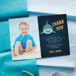 Shark Bait | Flat Thank You Photo Card Dankeskarte<br><div class="desc">Cute flat thank you cards for your little shark enthusiast's birthday feature a smiling shark on a wavy ocean blue background,  with "thank you" and your personal message and signature. Personalize with a favorite photo of the birthday boy for a "jaw-some" personal touch.</div>