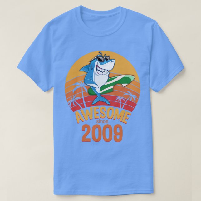 Shark Birthday 11 Years Old Surf Awesome Since 200 T-Shirt (Design vorne)