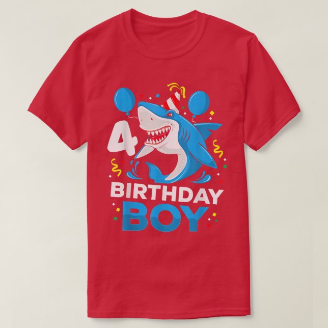 Shark Birthday 4 Years Old 4th Birthday Matching F T-Shirt (Design vorne)