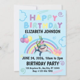 Shark Birthday Invitation in Blue Einladung