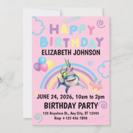 Shark Birthday Invitation in Pink Einladung