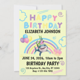 Shark Birthday Invitation in Yellow Einladung
