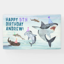 Shark Birthday Invitation Pool Party Banner