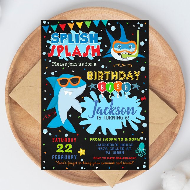 Shark Birthday Invitation Splish Splash Party Einladung (Von Creator hochgeladen)