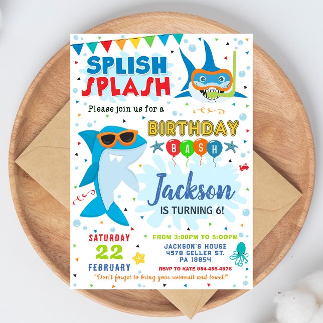 Shark Birthday Invite Splish Splash Birthday Bash Einladung (Von Creator hochgeladen)