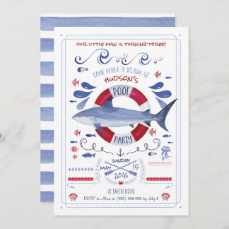 Shark Birthday Pool Party Einladung