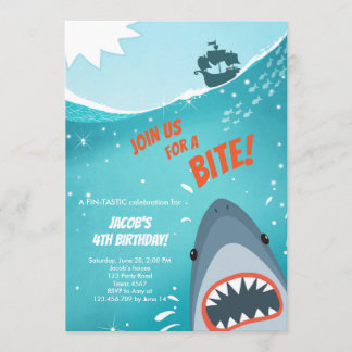 Shark Birthday Pool Party Junge Haifisch Bite Bait Einladung